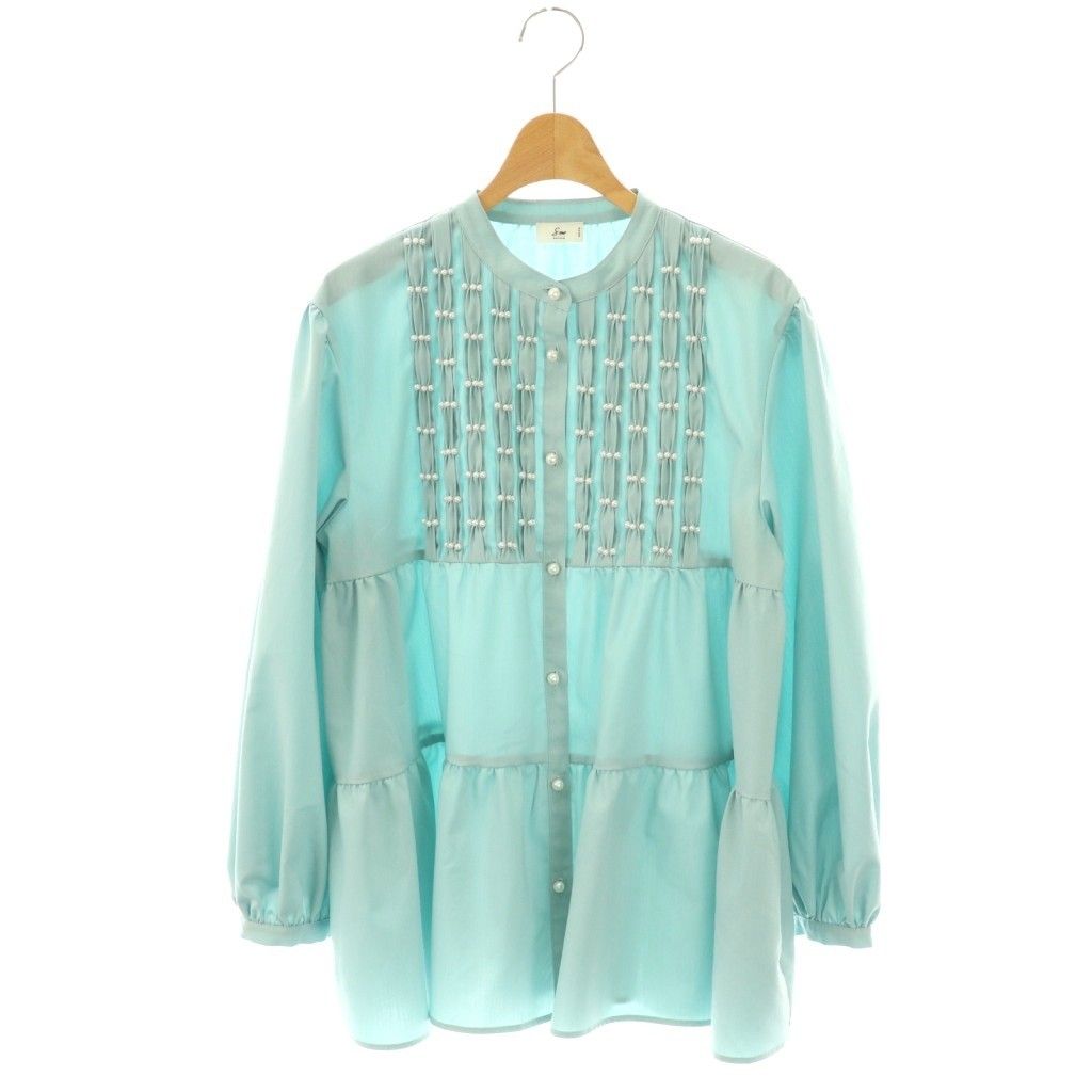 ソーノ SONO 24年 ビジューパールティアードフレアブラウス シルク混 F