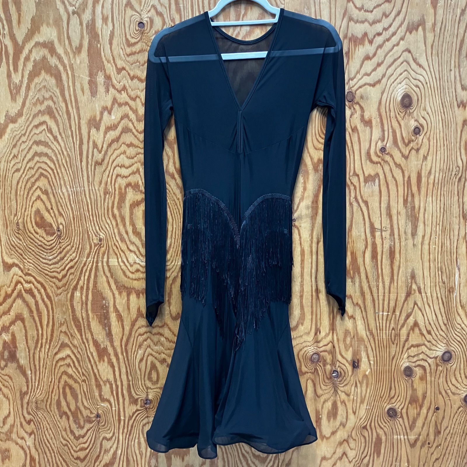 げ交渉 社交ダンスドレス ラテン衣装 パーティドレス ブラック フリンジ