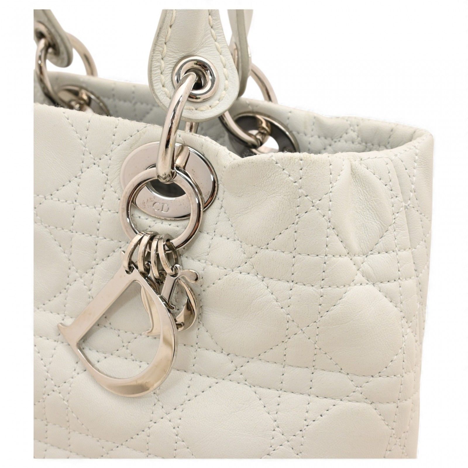 DIOR レディーディオール カナージュ ハンドバッグ ホワイト Bランク