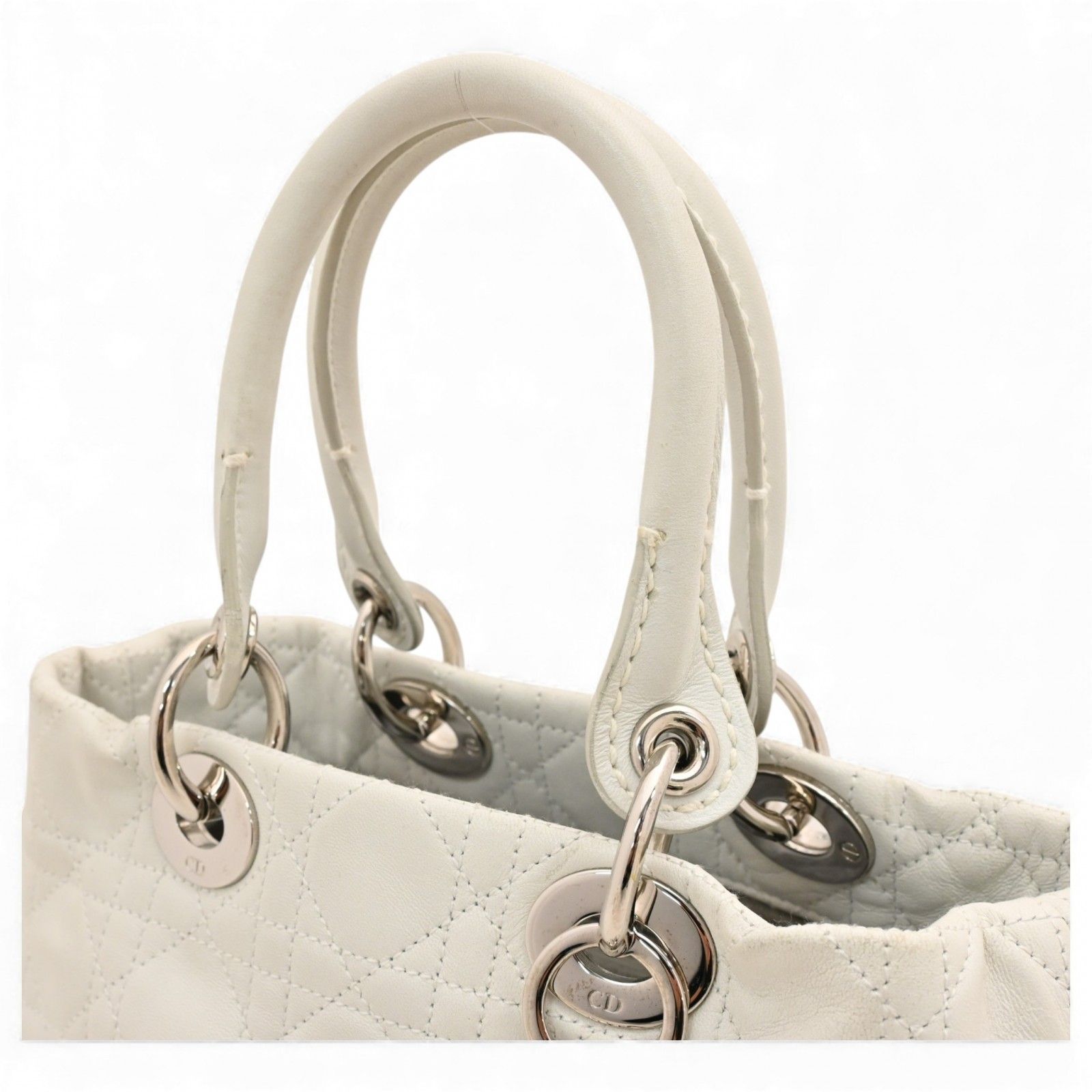 DIOR レディーディオール カナージュ ハンドバッグ ホワイト Bランク