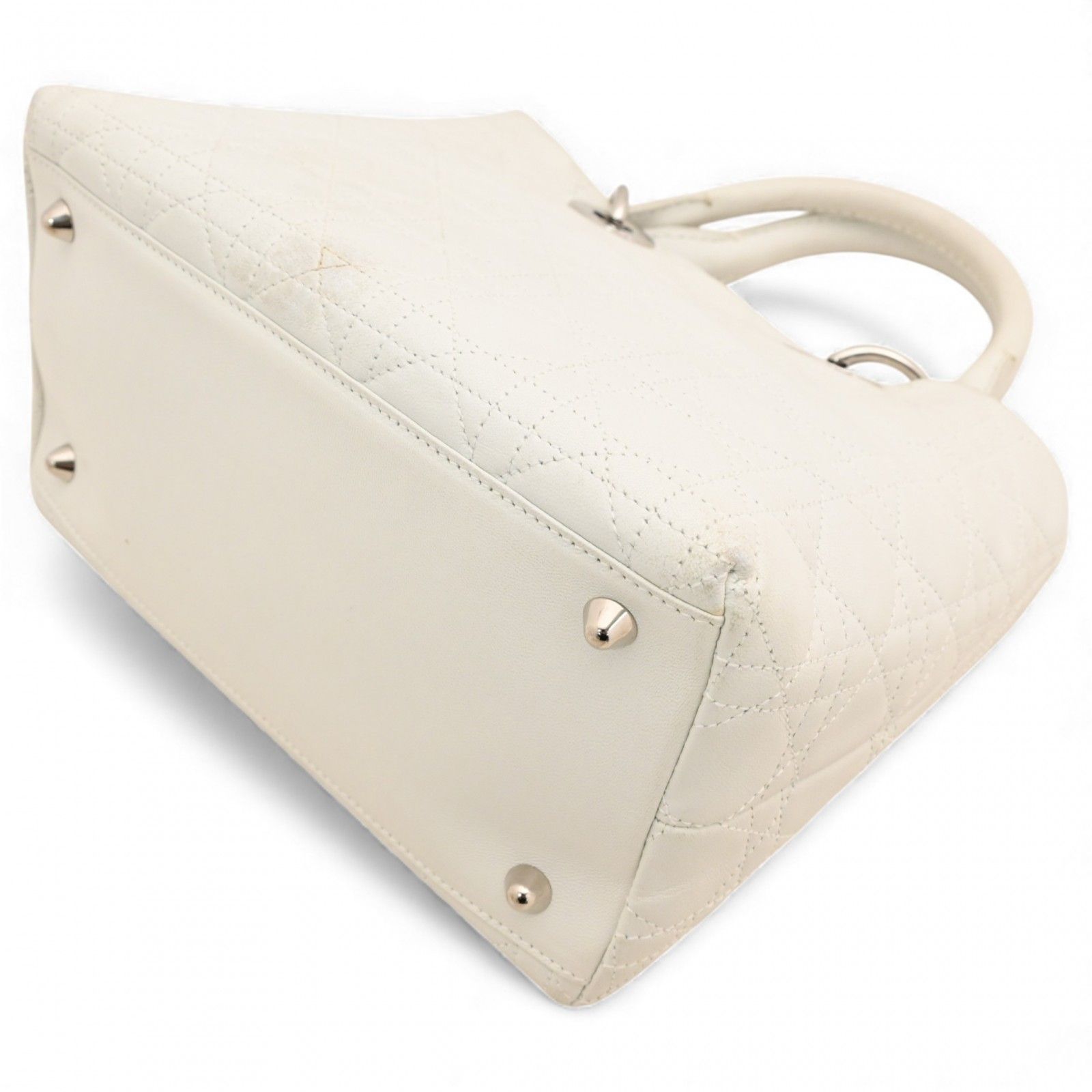 DIOR レディーディオール カナージュ ハンドバッグ ホワイト Bランク