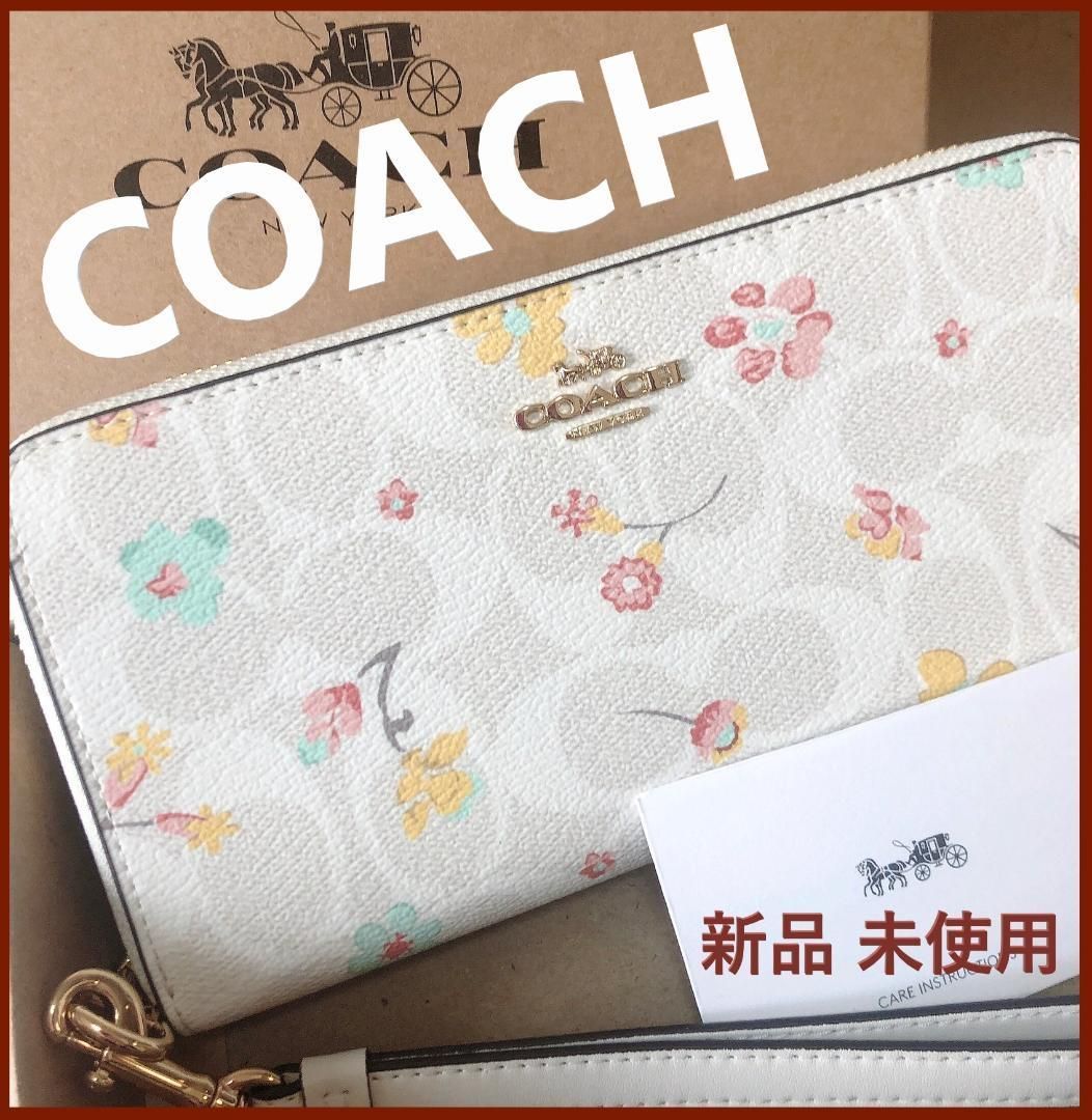 COACH 新品 花柄 ホワイト 長財布 コーチ フラワー 白 財布 111 - メルカリ