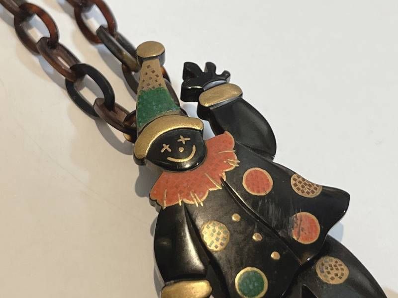 鼈甲螺鈿蒔絵一径作 ピエロ ネックレス ブローチ べっこう 鼈甲