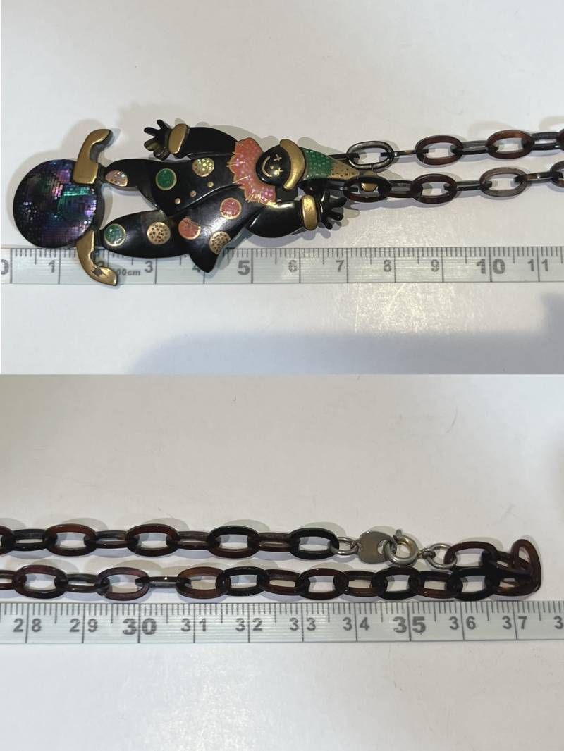 鼈甲螺鈿蒔絵一径作 ピエロ ネックレス ブローチ べっこう 鼈甲