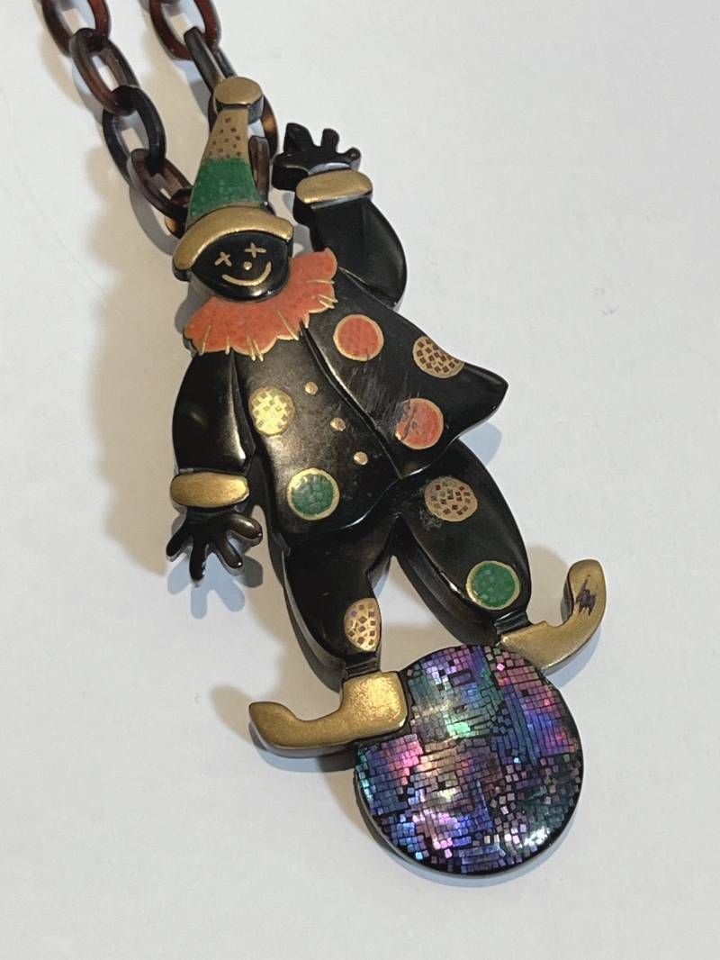 鼈甲螺鈿蒔絵一径作 ピエロ ネックレス ブローチ べっこう 鼈甲