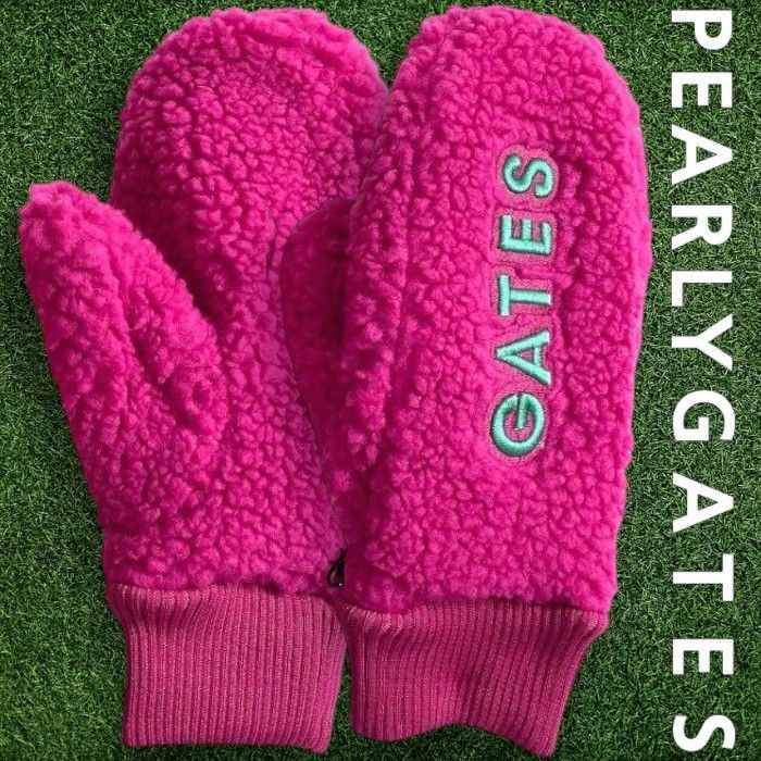 PEARLY GATES パーリーゲイツ ゴルフ カラフルロゴ刺繍 ボアフリース ミトングローブ 手袋 ユニセックス 053-2283108 定価1.5万 ピンク FR 017 51127 w 05