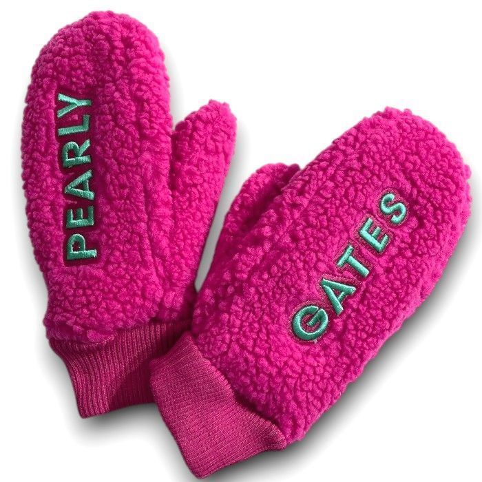 PEARLY GATES パーリーゲイツ ゴルフ カラフルロゴ刺繍 ボアフリース ミトングローブ 手袋 ユニセックス 053-2283108 定価1.5万 ピンク FR 017 51127 w 05
