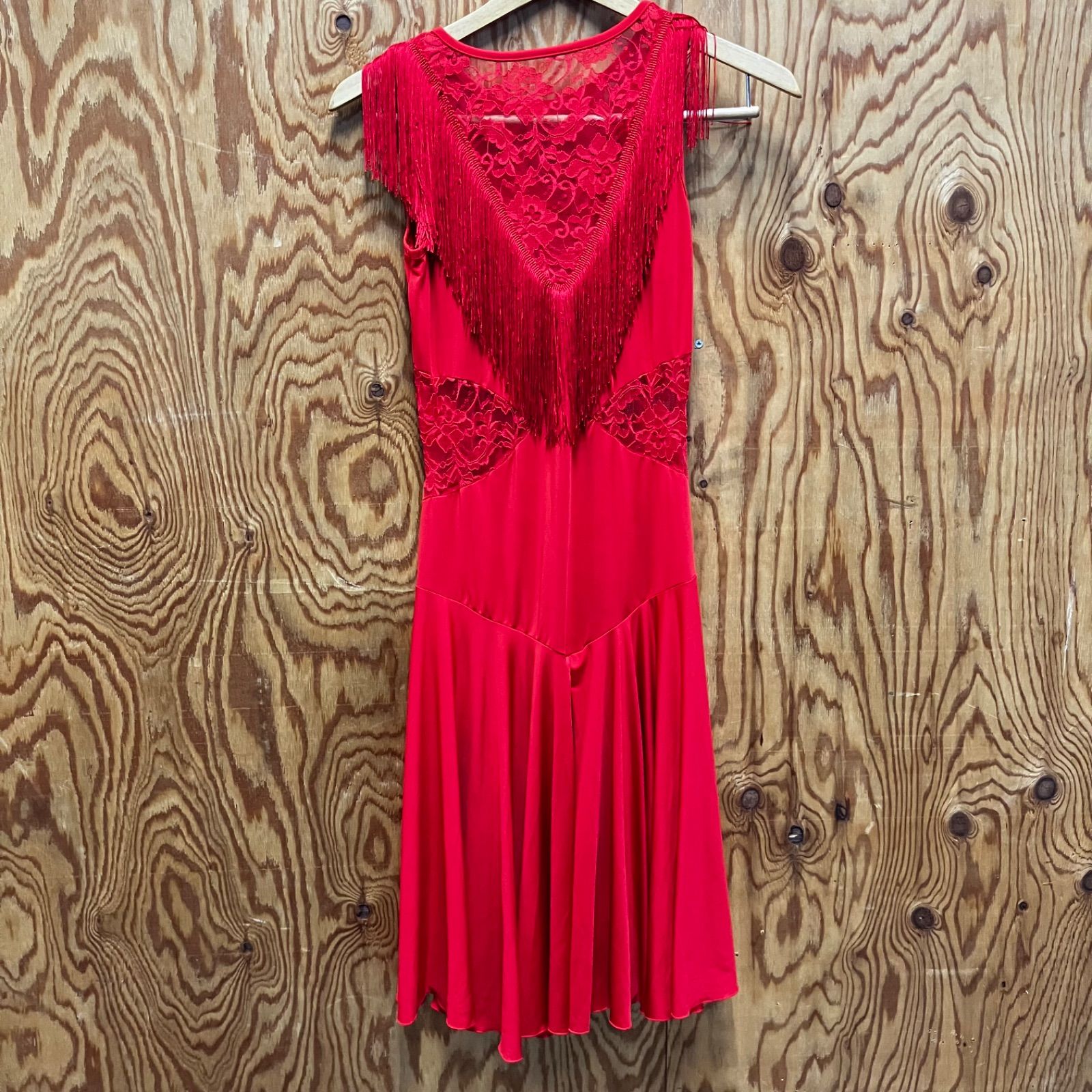 げ交渉 社交ダンスドレス ラテン衣装 パーティドレス レッド フリンジ Mサイズ