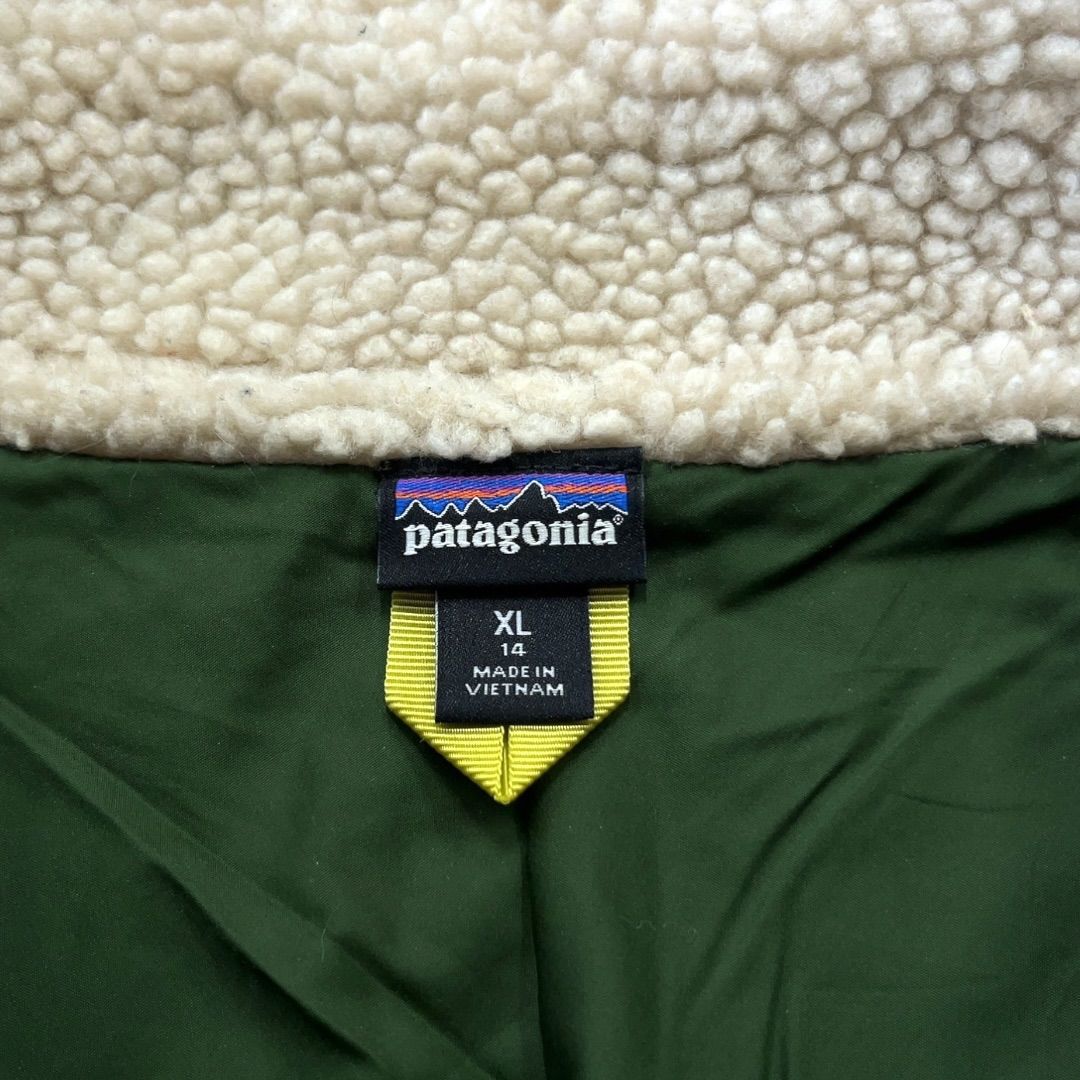  patagonia パタゴニア 65625 キッズレトロXジャケット フリース フルジップ XL 14 150 ナチュラル×グリーン M 104 フリースジャケット キッズ服(100cm~)