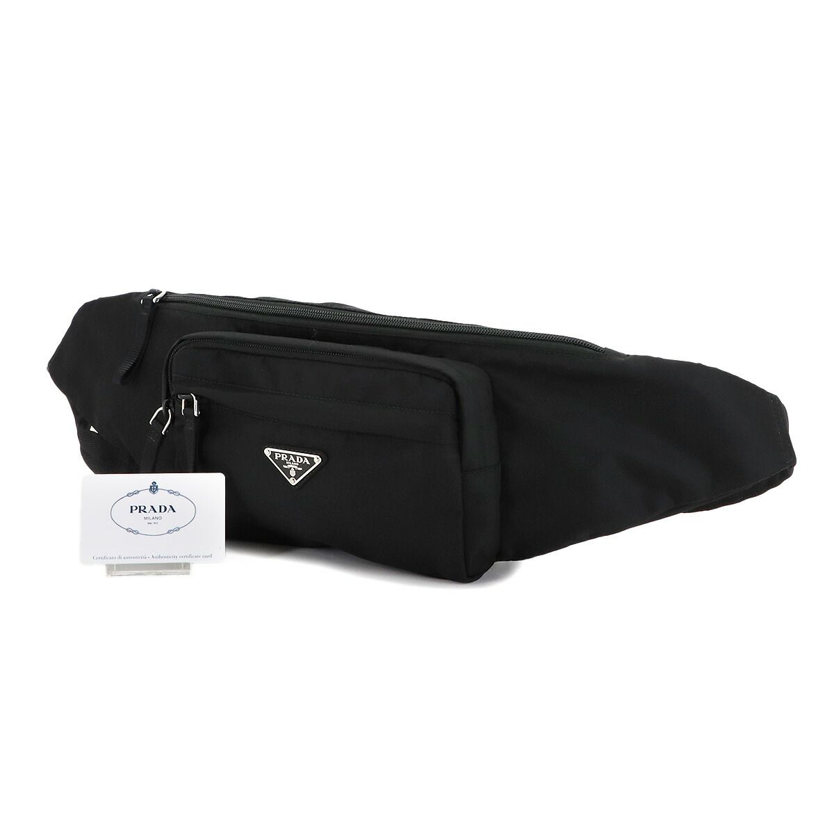 プラダ PRADA ウエスト ボディ バッグ ナイロン ネロ ブラック シルバー 金具 2 VL 005 Waste Bag
