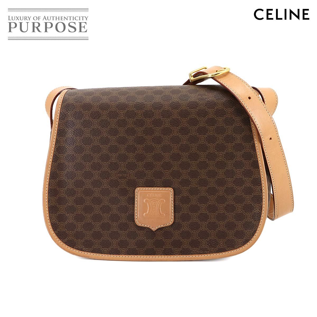 美品 セリーヌ CELINE マカダム ショルダー バッグ PVC レザー