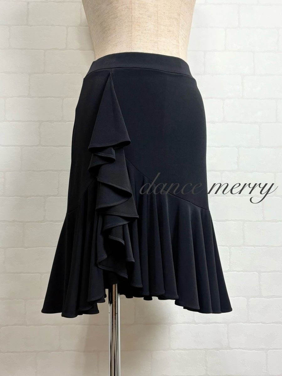 MERRY 社交ダンス ラテン スカート 黒 パンツ付き レッスン パーティ 1518 短め チャチャチャ サンバ