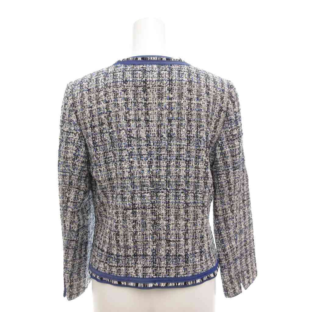 ANAYIジャケット38 アナイ ANAYI 美品 ノーカラージャケット 38 ツイード 総裏地 青