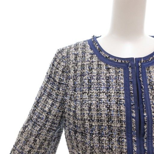 アナイ ANAYI 美品 ノーカラージャケット 38 ツイード 総裏地 青