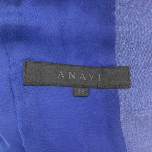 アナイ ANAYI 美品 ノーカラージャケット 38 ツイード 総裏地 青