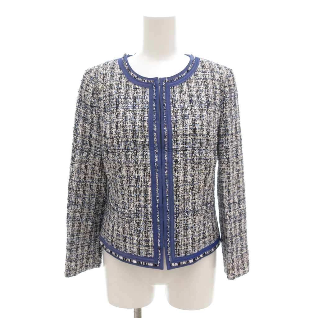 アナイ ANAYI 美品 ノーカラージャケット 38 ツイード 総裏地 青