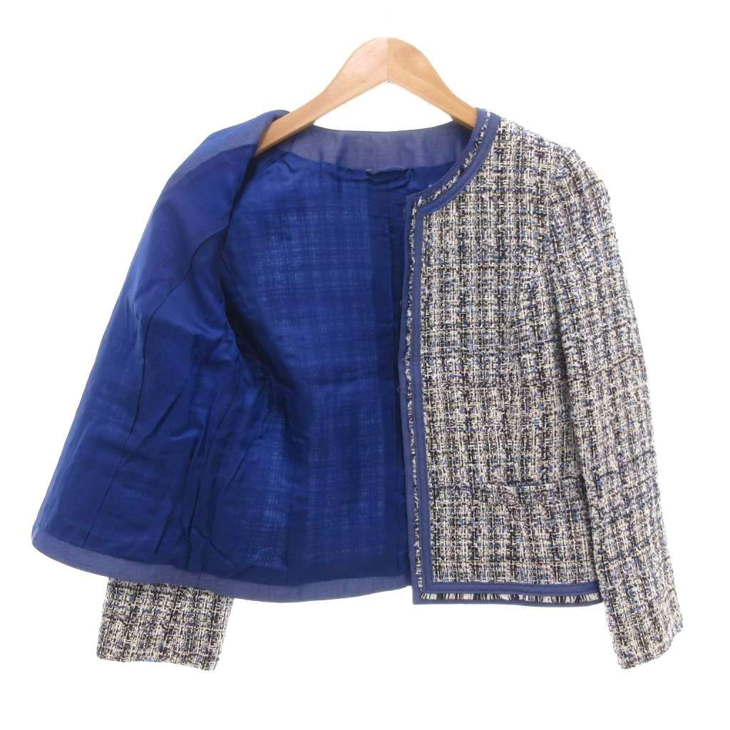 アナイ ANAYI 美品 ノーカラージャケット 38 ツイード 総裏地 青
