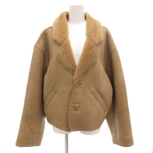 ナフナフ NAF-NAF ムートンコート F ショート丈 裏ボア 羊革 ロゴプレート ベージュ AE
