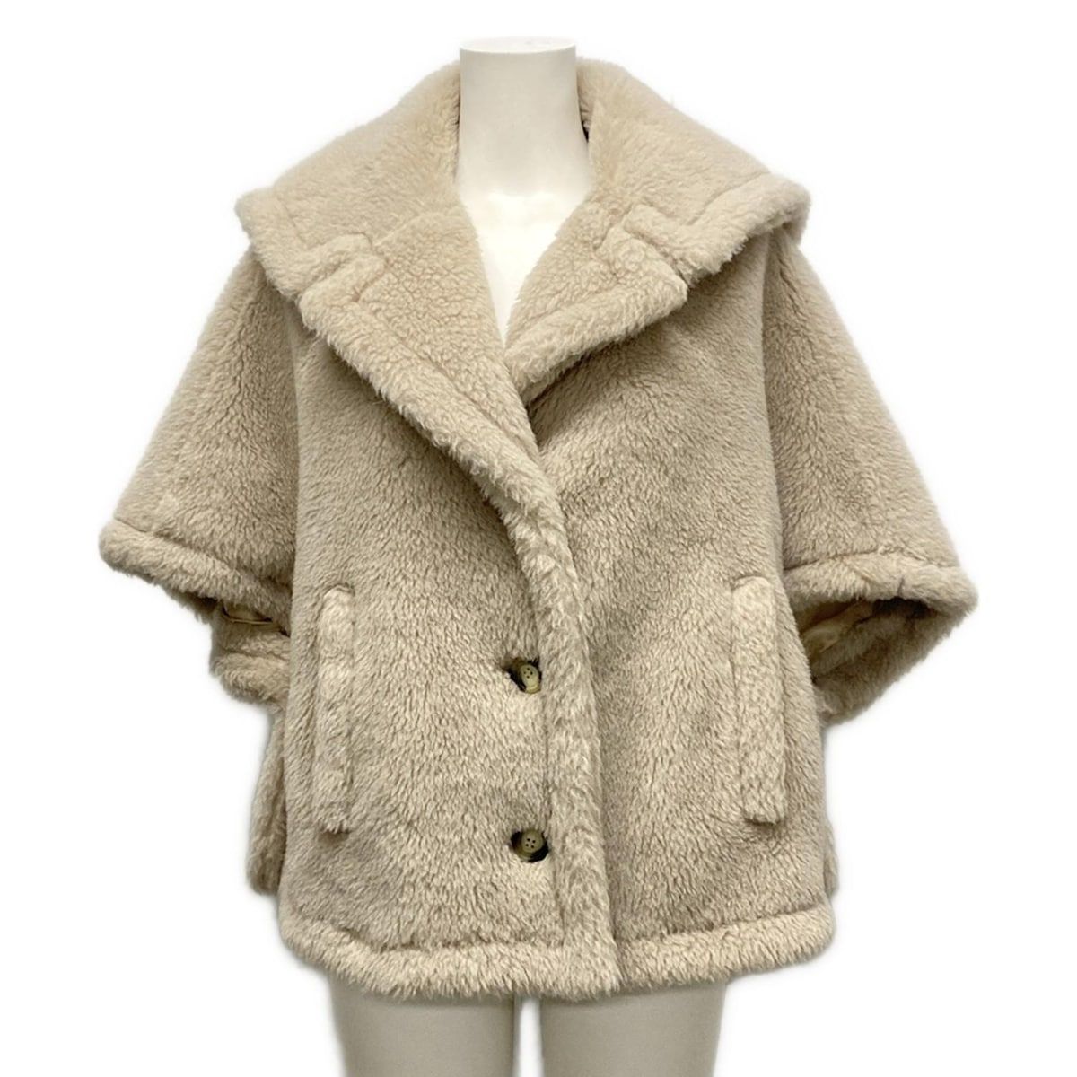 マックスマーラ ポンチョ サイズML M レディース テディベア ケープ サンド ベージュ 冬物 ウール アルパカ シルク