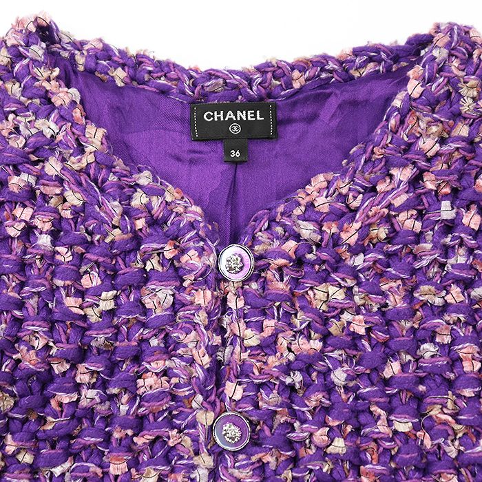 美品】CHANEL シャネル ツイードジャケット P72469 ノーカラー