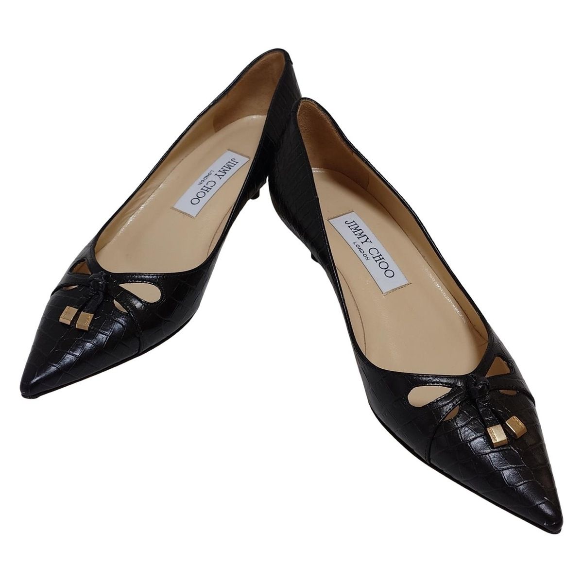 JIMMY CHOO(ジミーチュウ) パンプス 37 レディース - 黒 リボン/型押し