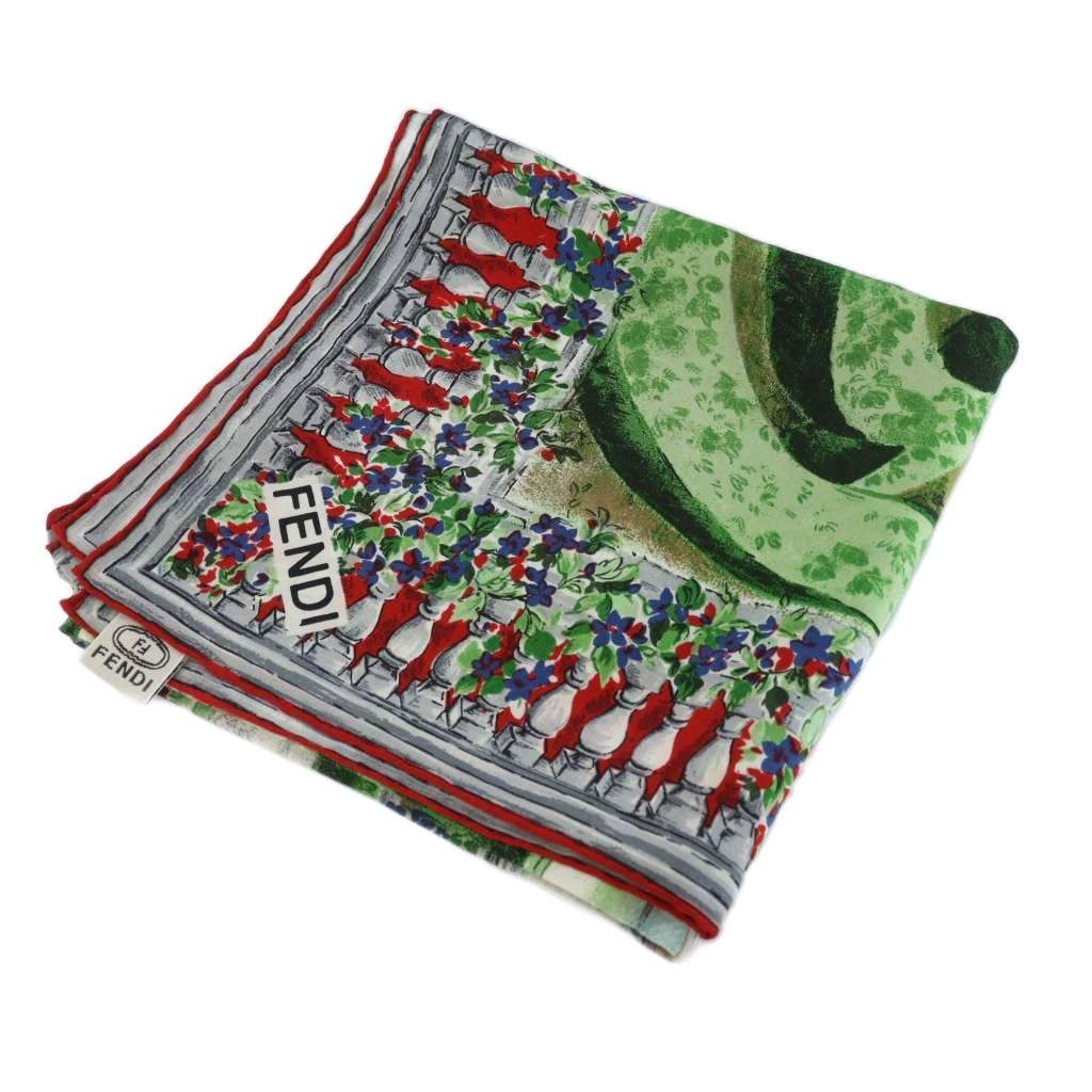 フェンディ FENDI 大判スカーフ ストール 庭 総柄 ロゴ 絹 シルク