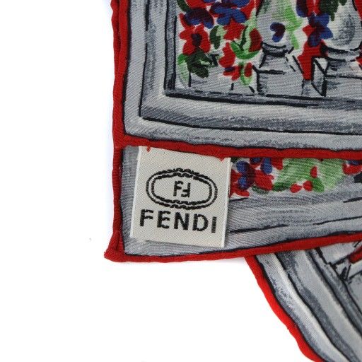 フェンディ FENDI 大判スカーフ ストール 庭 総柄 ロゴ 絹 シルク