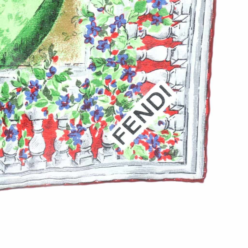 フェンディ FENDI 大判スカーフ ストール 庭 総柄 ロゴ 絹 シルク