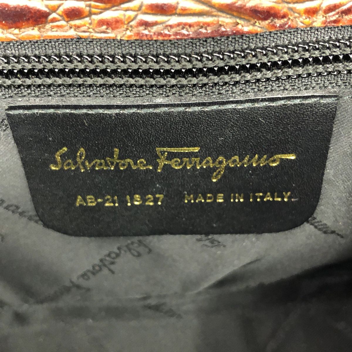  Salvatore Ferragamo サルヴァトーレフェラガモ クロコ型押し レザー ガンチーニ ハンドバッグ ブラウン ゴールド レディース その他 バッグ
