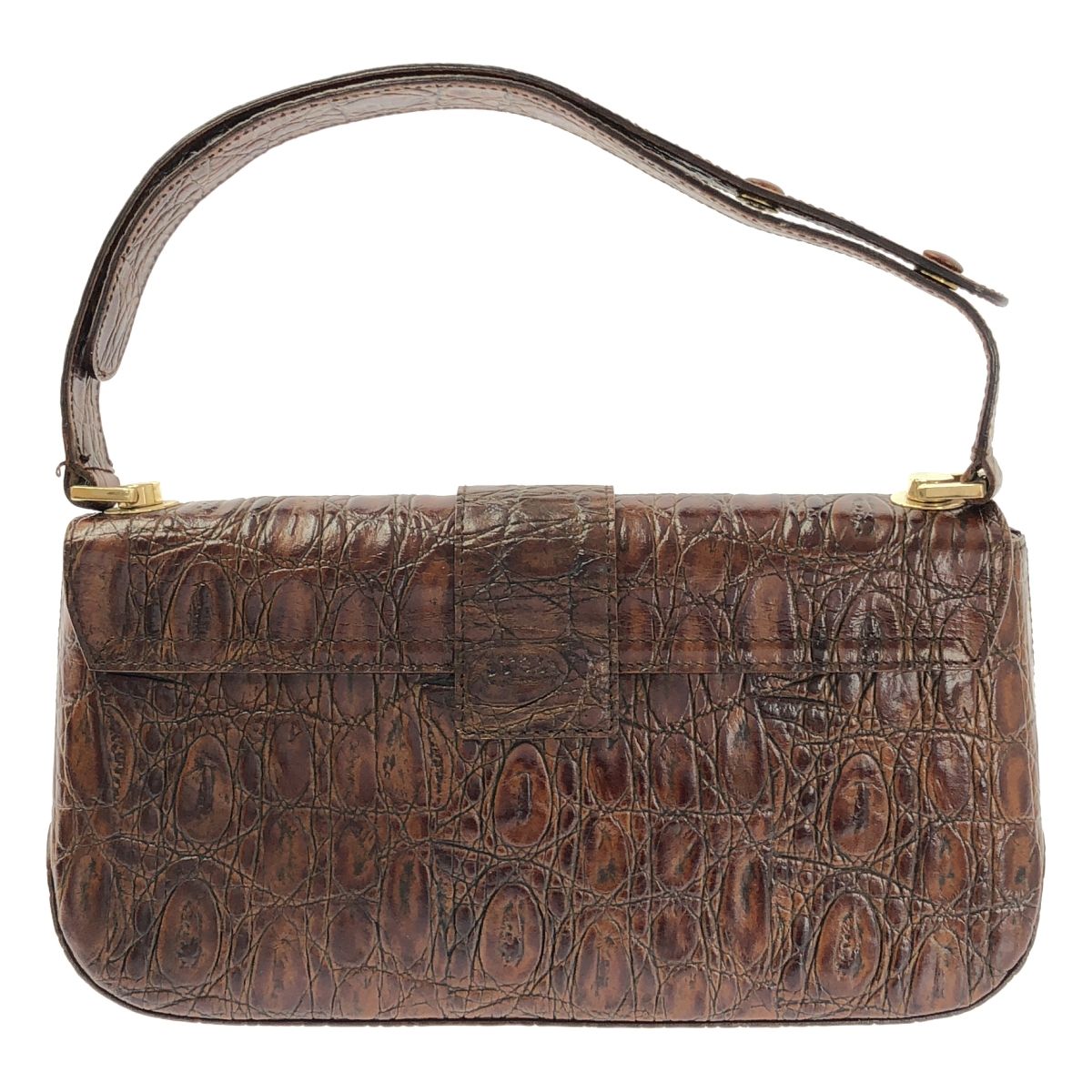 Salvatore Ferragamo サルヴァトーレフェラガモ クロコ型押し レザー ガンチーニ ハンドバッグ ブラウン ゴールド レディース