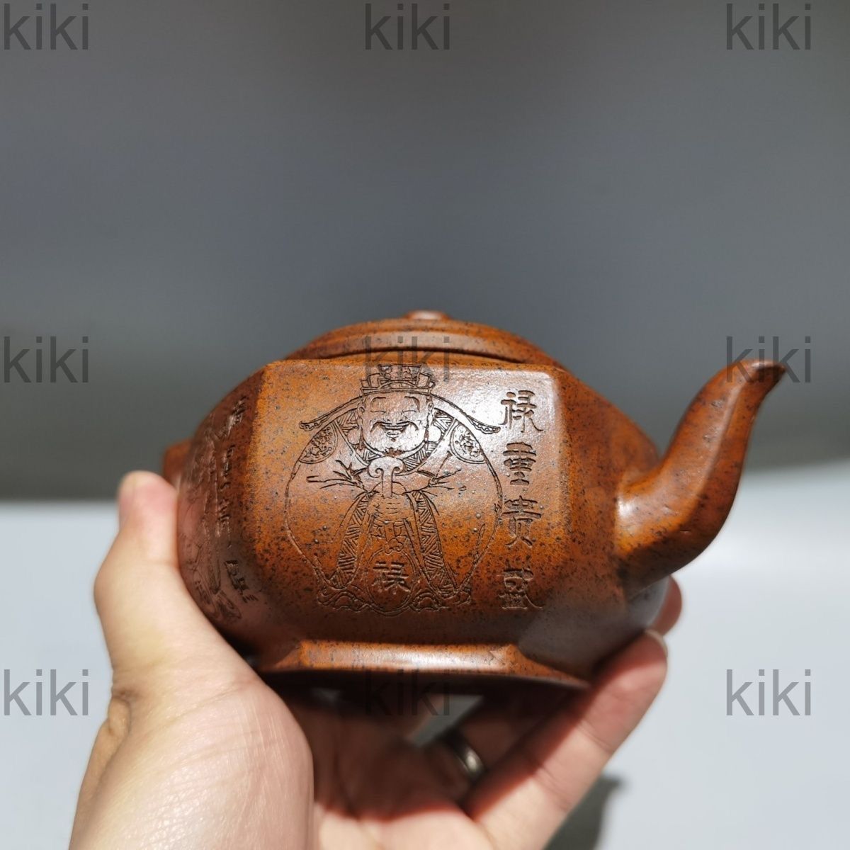 中国古茶壺 窯変 六方福禄寿喜壺 手作り 原鉱竜骨金砂 家庭用