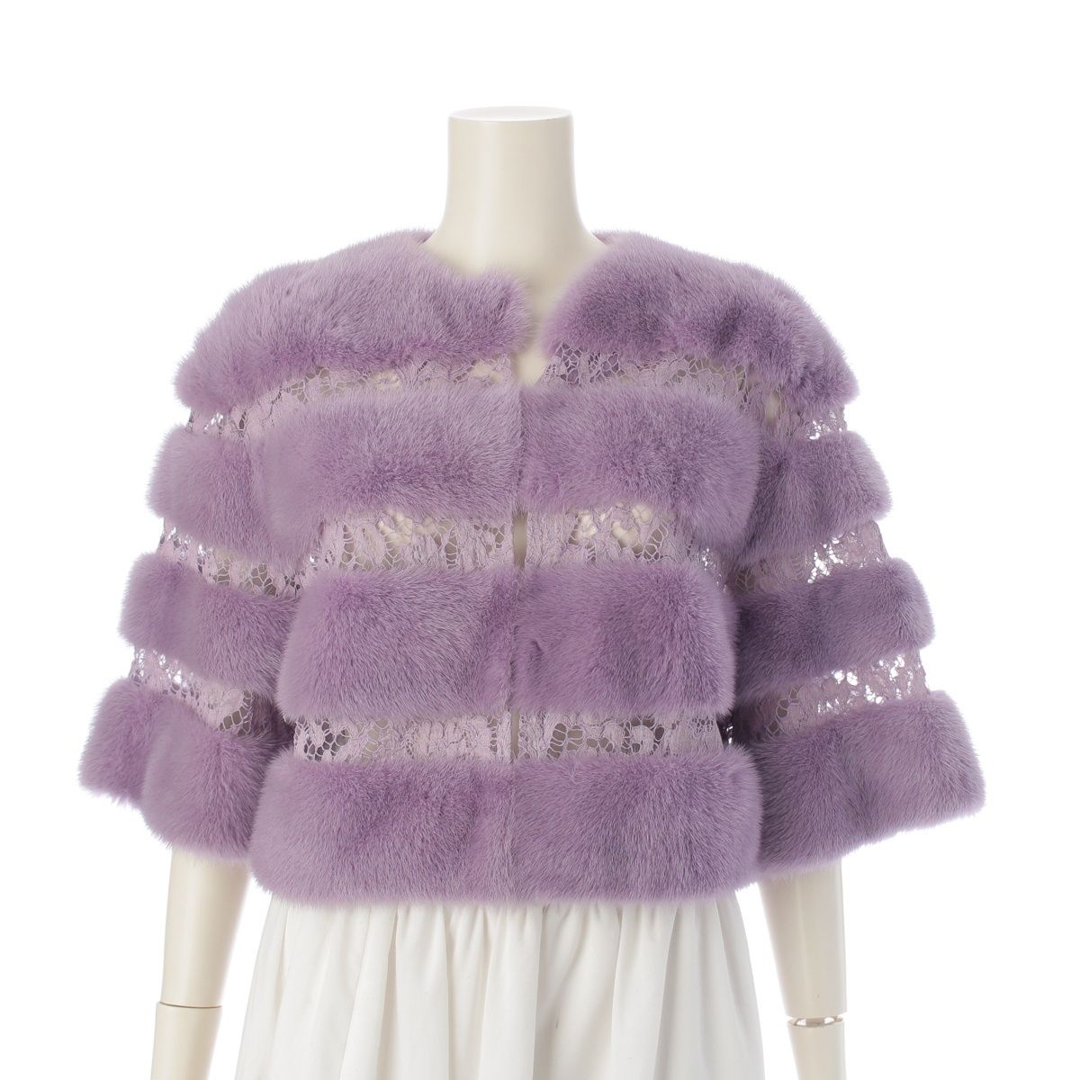 ヴァレンティノ ミンク レース ケープ ポンチョ ジャケット ラベンダー 40