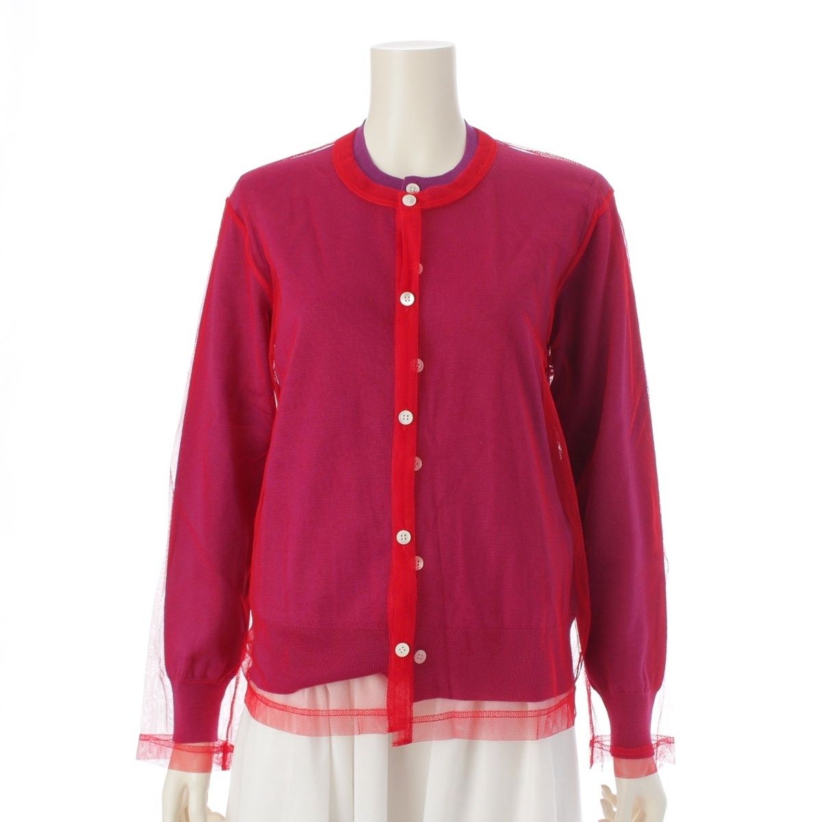 コムデギャルソン AD 2025 25 SS メッシュレイヤード ニット カーディガン トップス GO B 020 レッド パープル XS