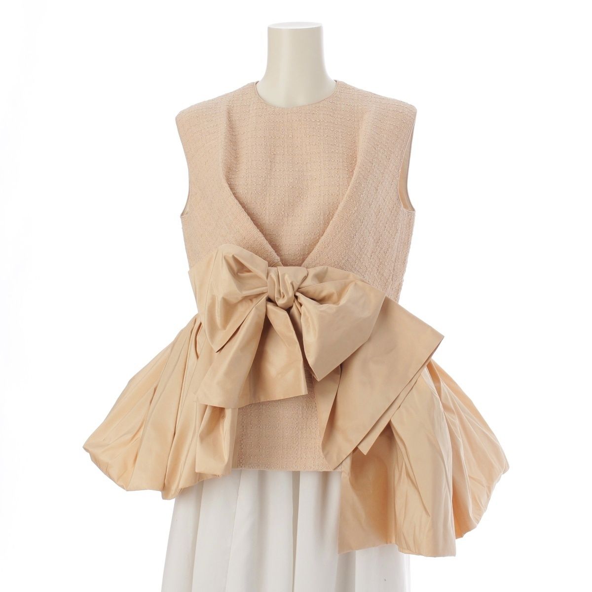 ドゥロワー 22 SS シルクタフタ ツイード ノースリーブ チュニック ブラウス 6521-299-0998 ベージュ