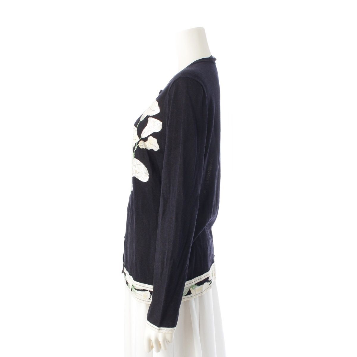 レオナール 花柄 装飾 スパンコール カーディガン トップス ネイビー