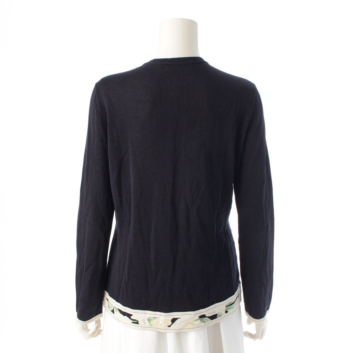 レオナール 花柄 装飾 スパンコール カーディガン トップス ネイビー
