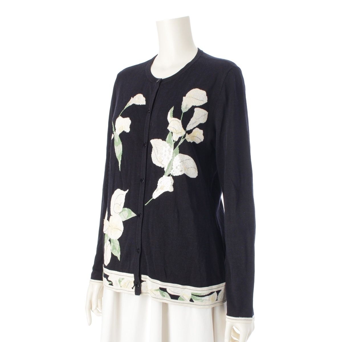 レオナール 花柄 装飾 スパンコール カーディガン トップス ネイビー