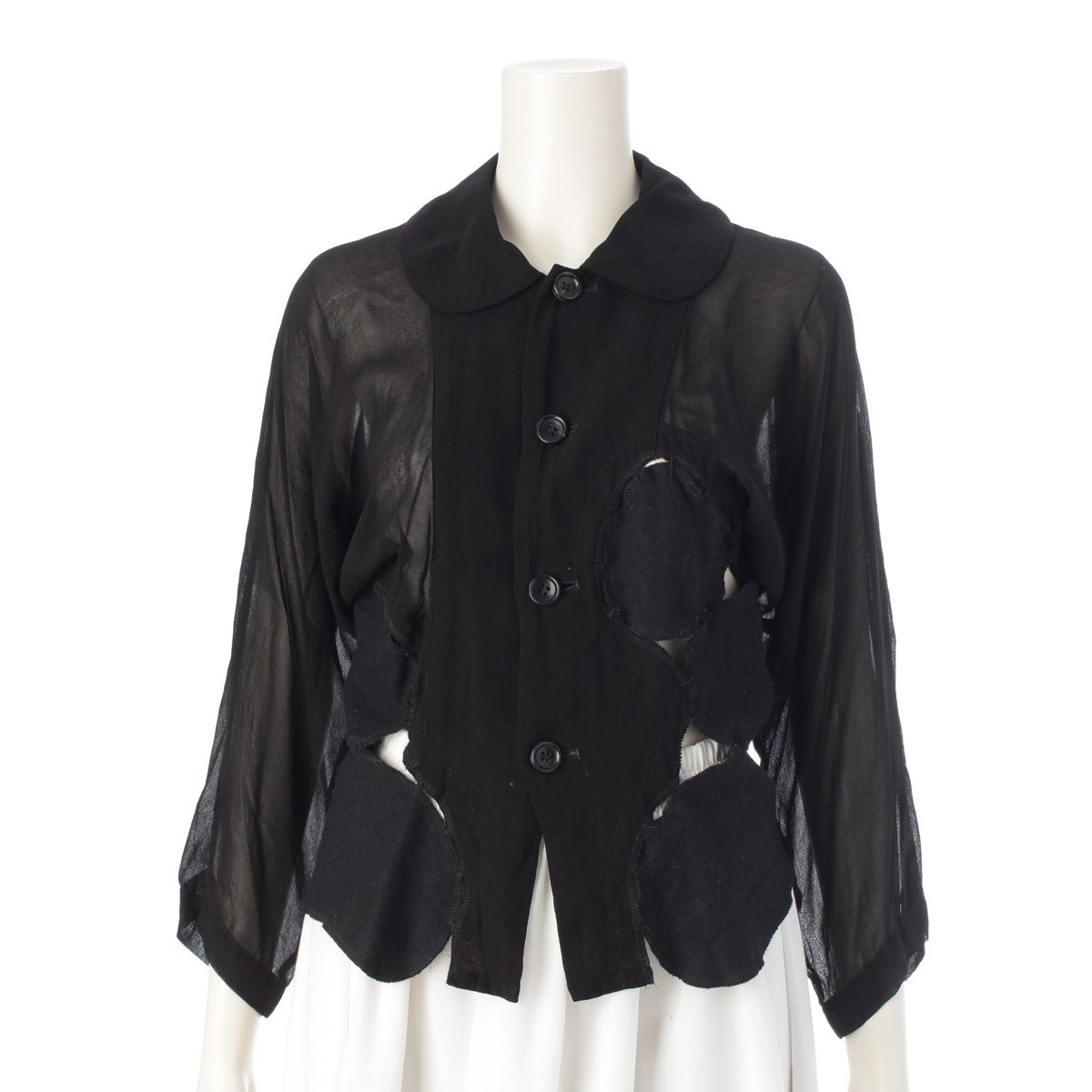 コムデギャルソン AD 2008 09 SS ウール×ナイロン 変型 ドッキング シャツ ブラウス トップス GC-J 078 ブラック XS