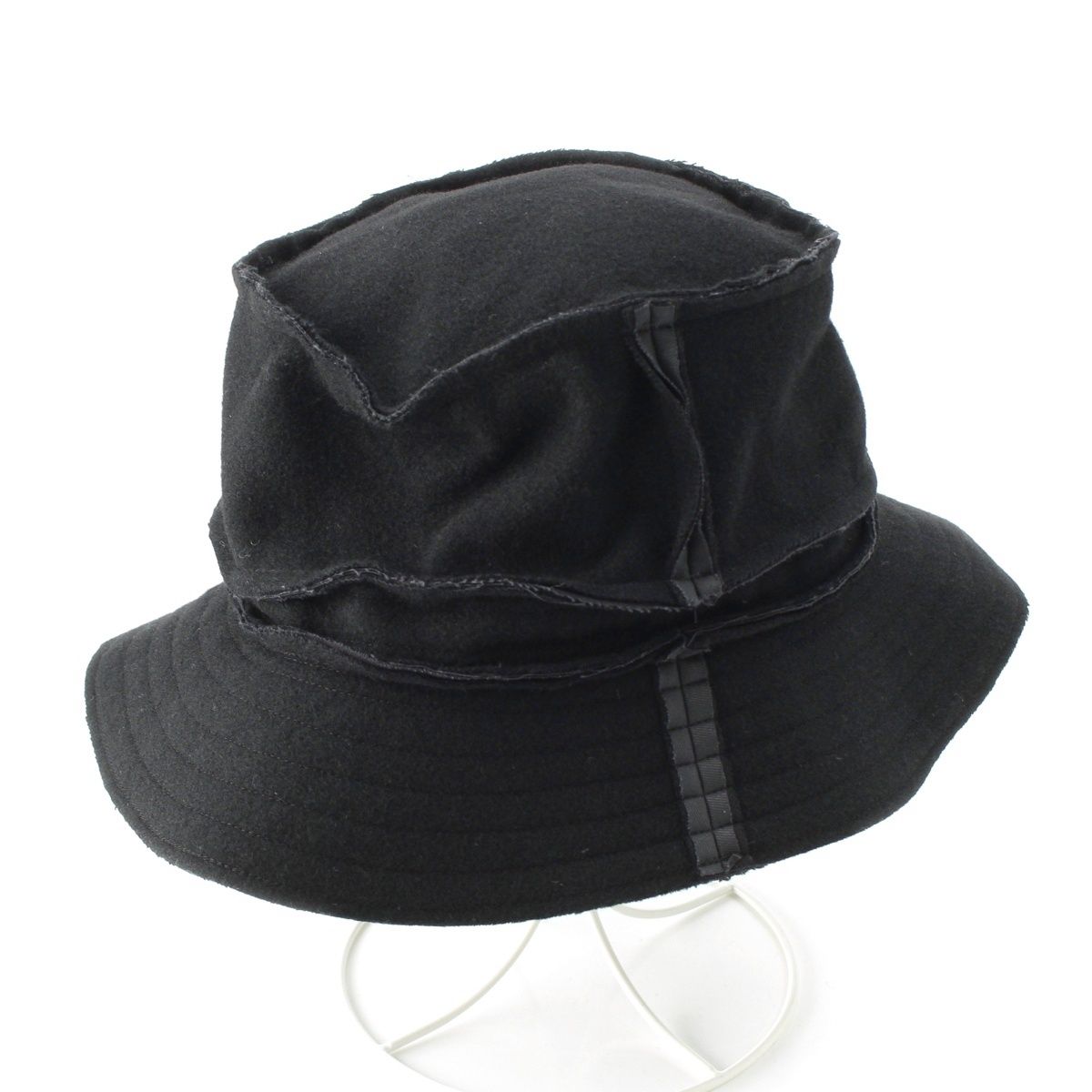 コムデギャルソンオムプリュス 2002 AW ウール ナイロン 切替 四つの黒期 フェルト ハット 帽子 ブラック