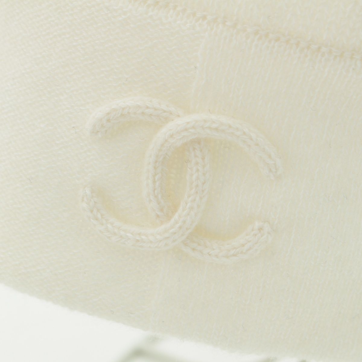 シャネル カシミヤ コットン ココマーク ニットキャップ 帽子 ホワイト