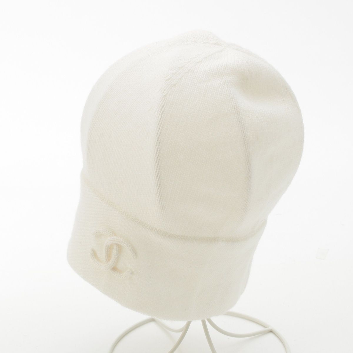 シャネル カシミヤ コットン ココマーク ニットキャップ 帽子 ホワイト