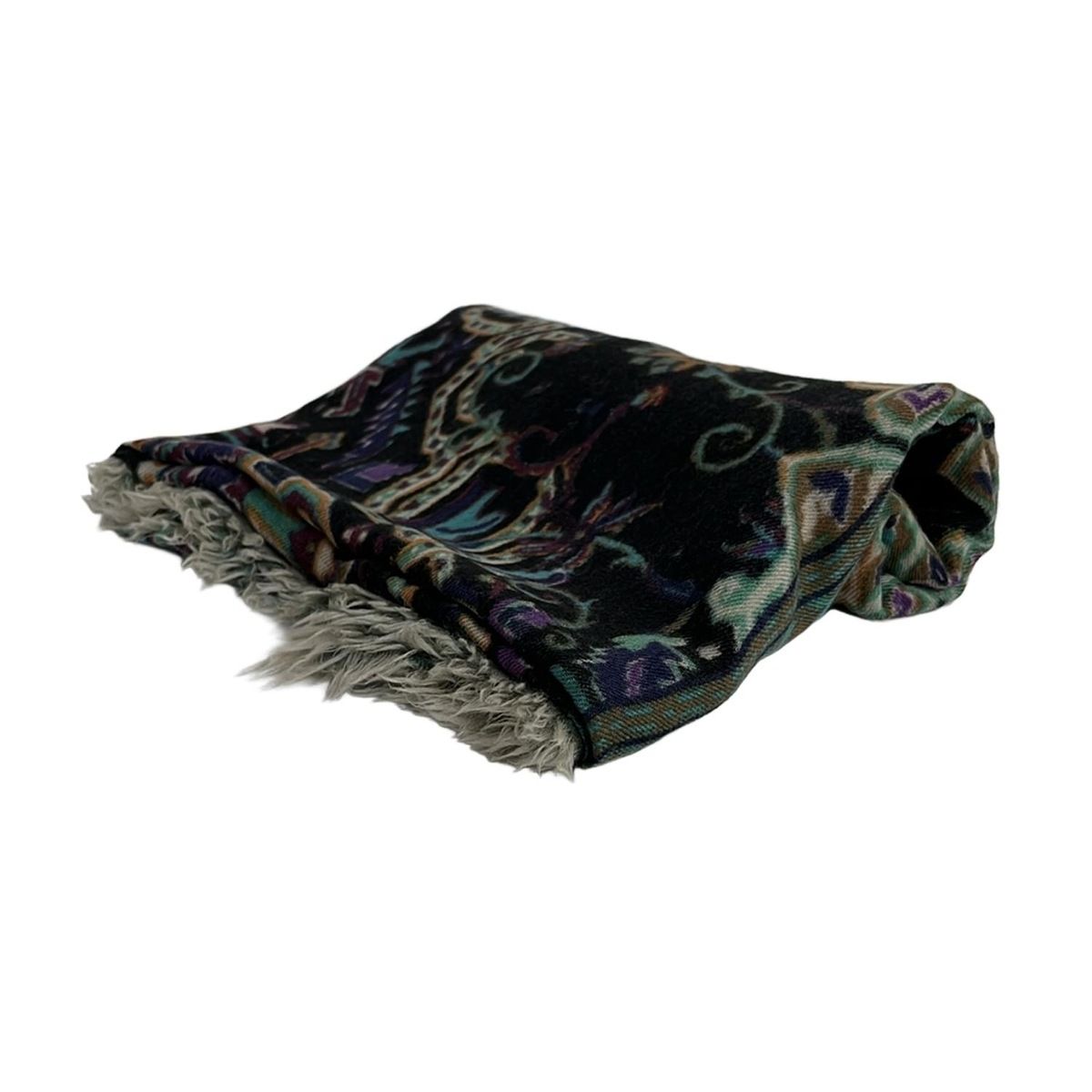 ETRO(エトロ) ストール(ショール)美品 - 黒×ブルーグリーン×マルチ