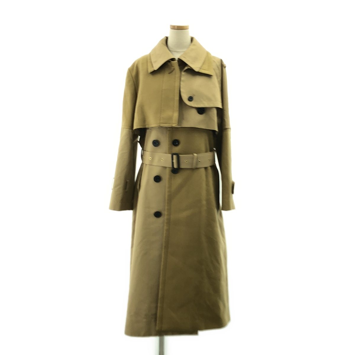 sacai サカイ ウール 異素材 切替 再構築 ベルテッド トレンチ オーバーコート ベージュ レディース