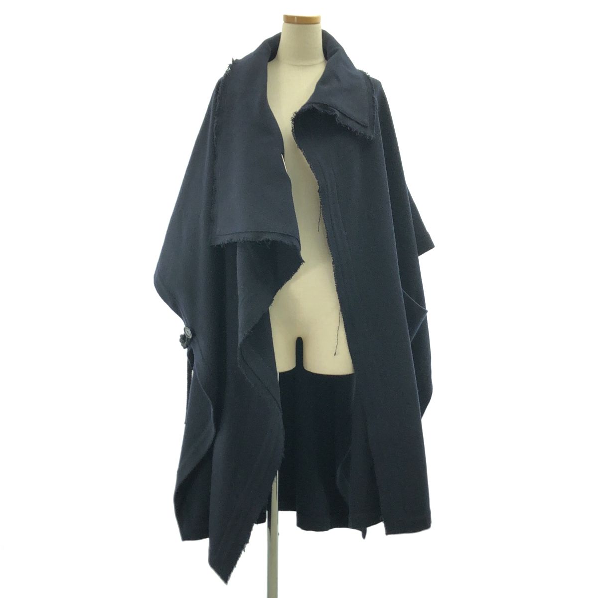 Y s ワイズヨウジヤマモト 2021 AW ウール カットオフ ポンチョコート 1 ネイビー レディース
