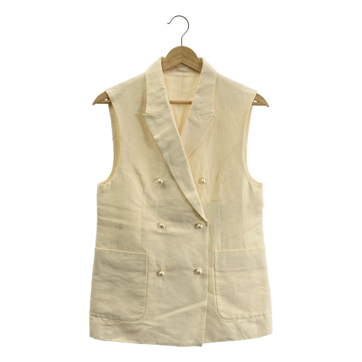ANAYI アナイ リネン コットン パールボタン ダブルブレスト テーラード ジレ ベスト 36 アイボリー レディース