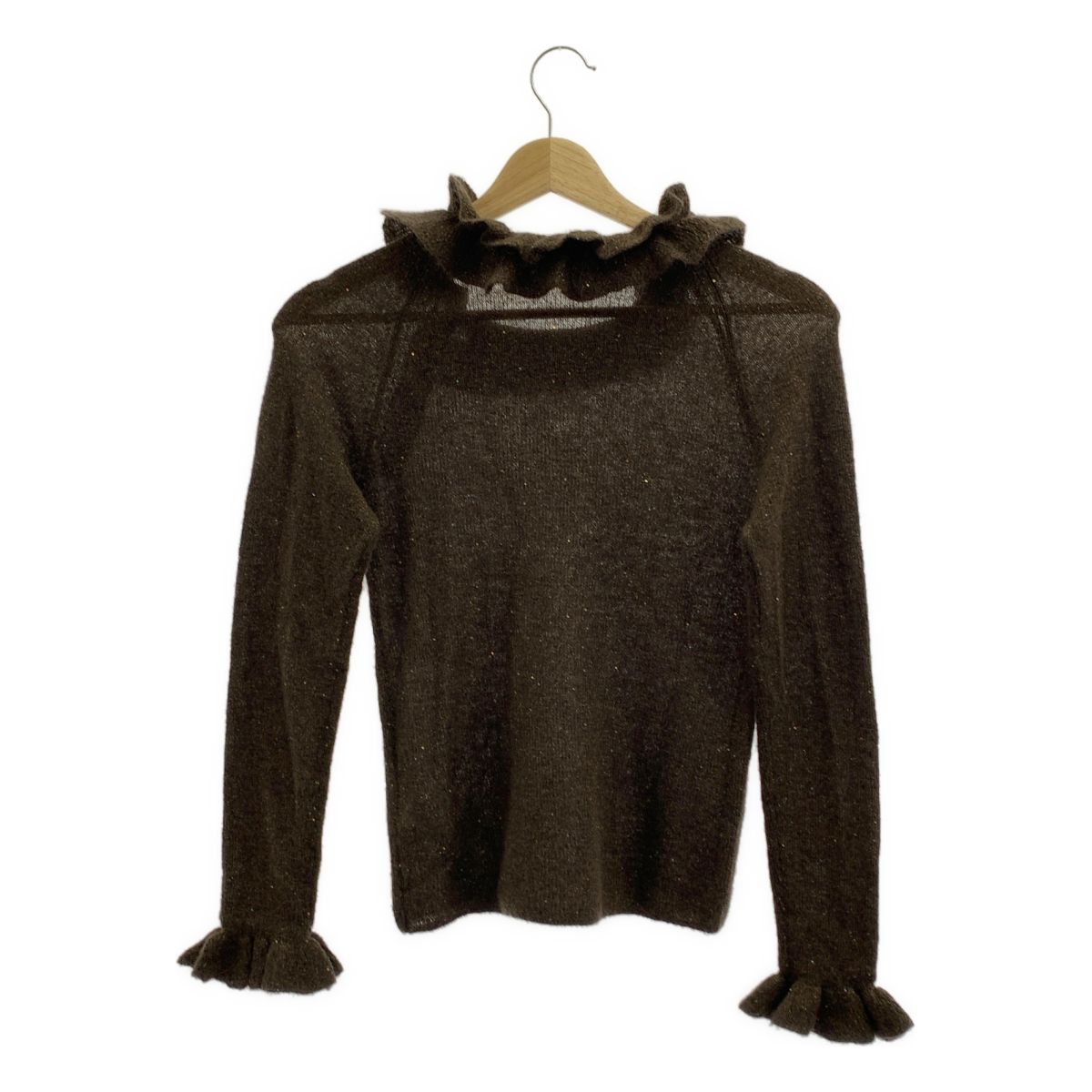 ロージーモンスター　トゥインクルモヘアフリルニット　モヘアニット　シアーニット茶 Rosy Monster / ロージーモンスター | twinkle mohair frill knit