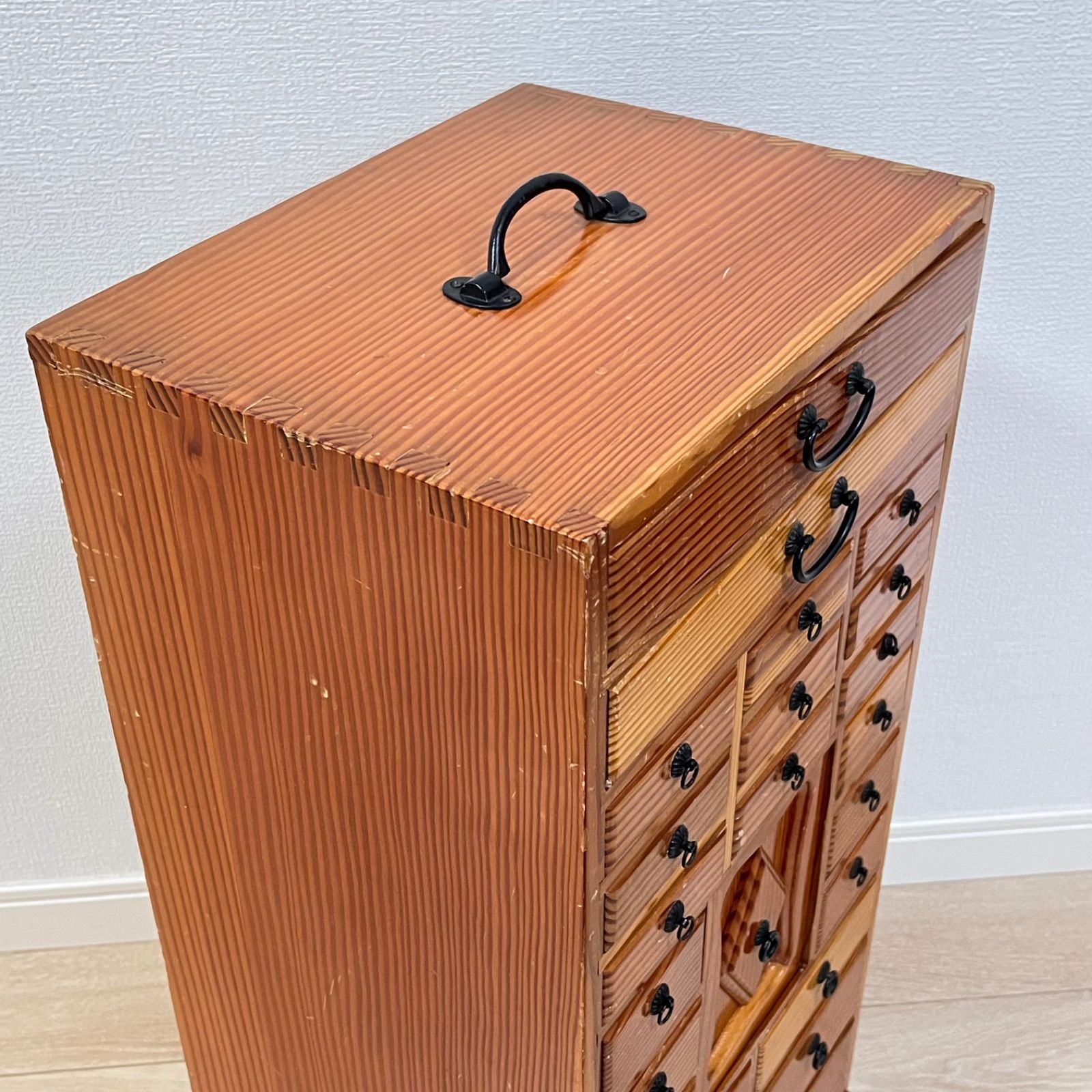 ち29【古道具】薬棚 木製 多段チェスト 22杯 引き出し 小物入れ レトロ