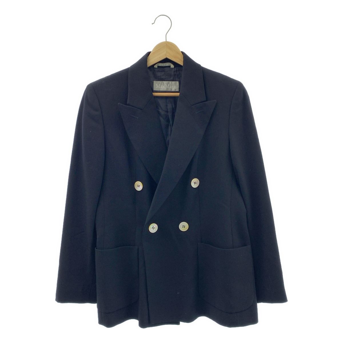 Max Mara マックスマーラ ロゴボタン ダブルブレスト ジャケット 総裏地 36 ダークネイビー レディース
