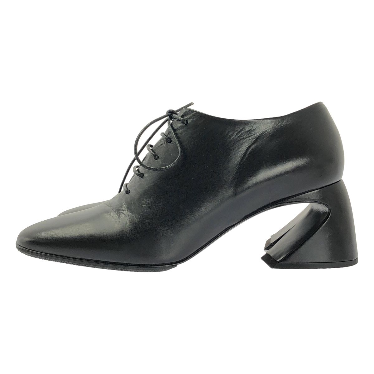 JIL SANDER ジルサンダー 2025 SS レザー レースアップ チャンキーヒール ブーティ 36 ブラック レディース