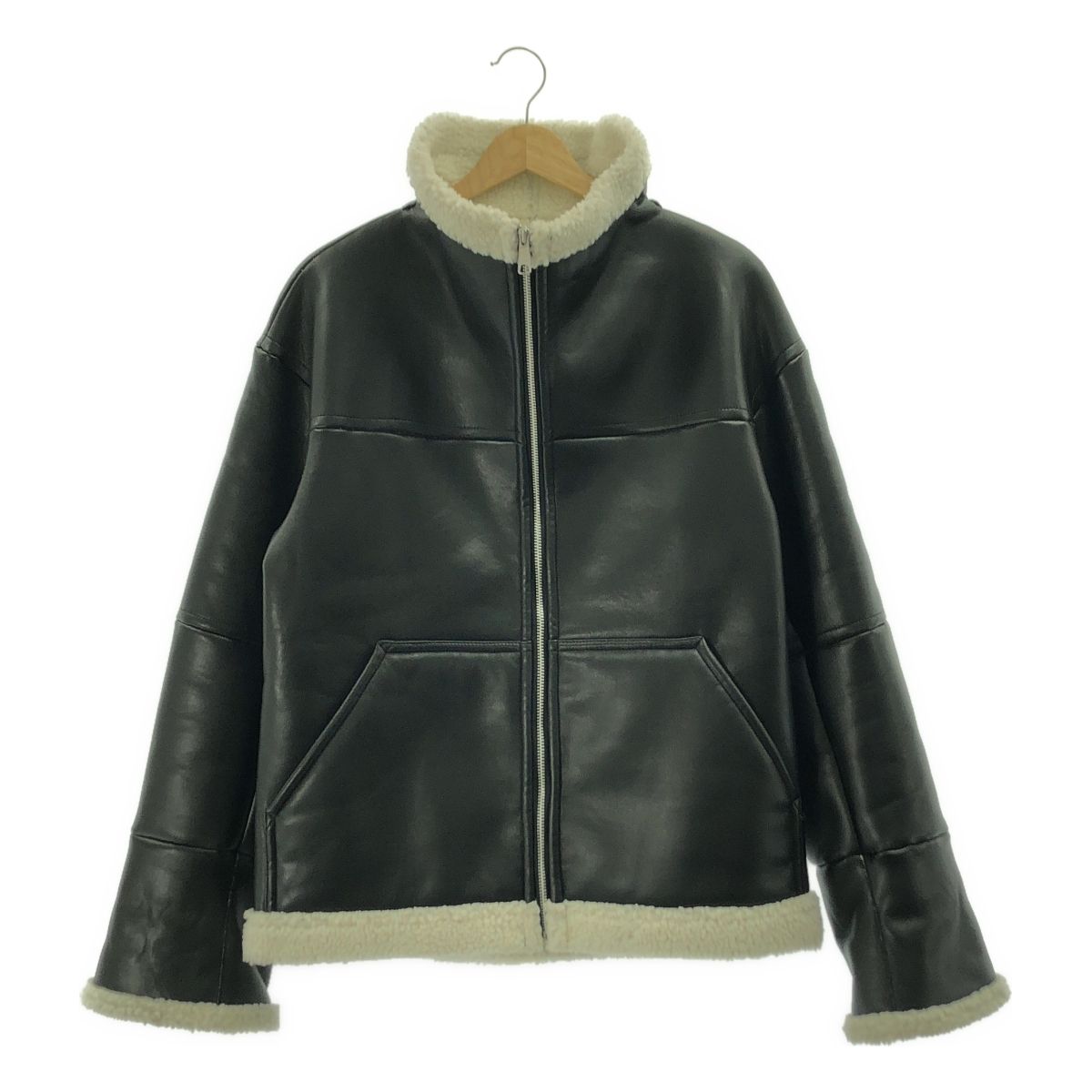 エリオポール エコレザー ムートン ジャケット 36 ブラック レディース
